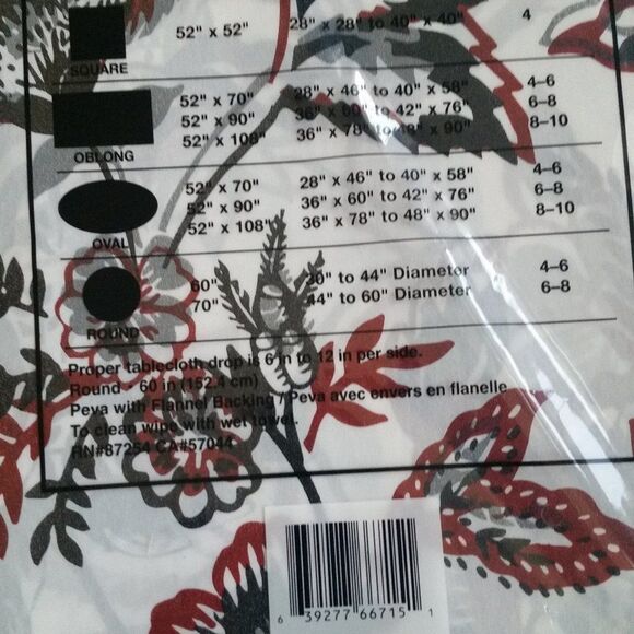 NWT Tablecloth PEVA with Flanel Backing - Picture 2 of 2